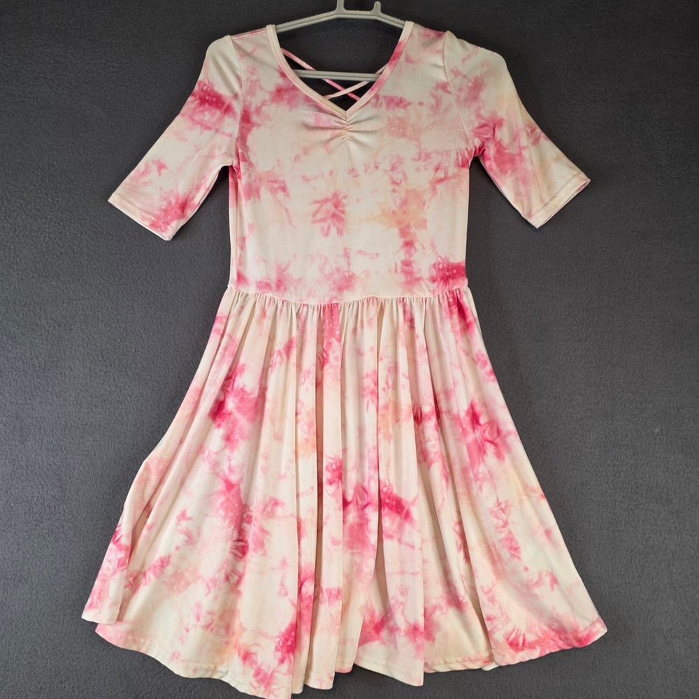 DotDotSmile Girls Pink Marbled Tie Dye Strappy Back Twirl‎ Dress Size 8/10